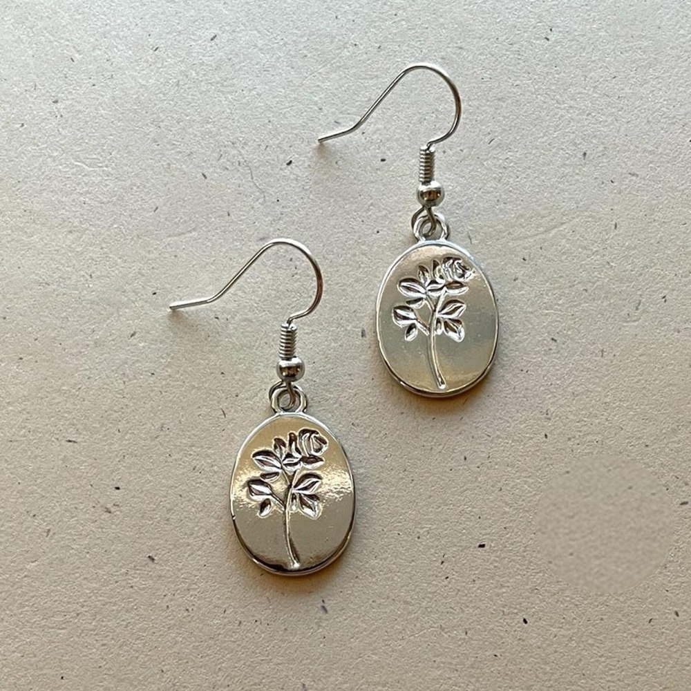 Silver Rose Flower Charm Dangle Earrings